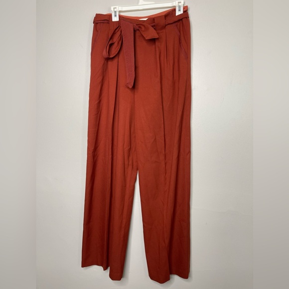 Anthropologie Rustic Orange Wide Leg Flowy Textured Waist  Tie Dress Pants 8T - Picture 2 of 11